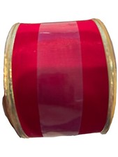 New Ribbon 2.5"x10-Yds Red Gold Edge Wire Bengaline Moire Fabric/Valentines