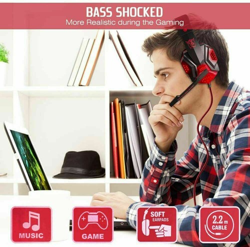 3.5mm Gaming Headphones Mic LED Headset Stereo Bass Surround For PC Xbox One PS4 - Picture 20 of 32