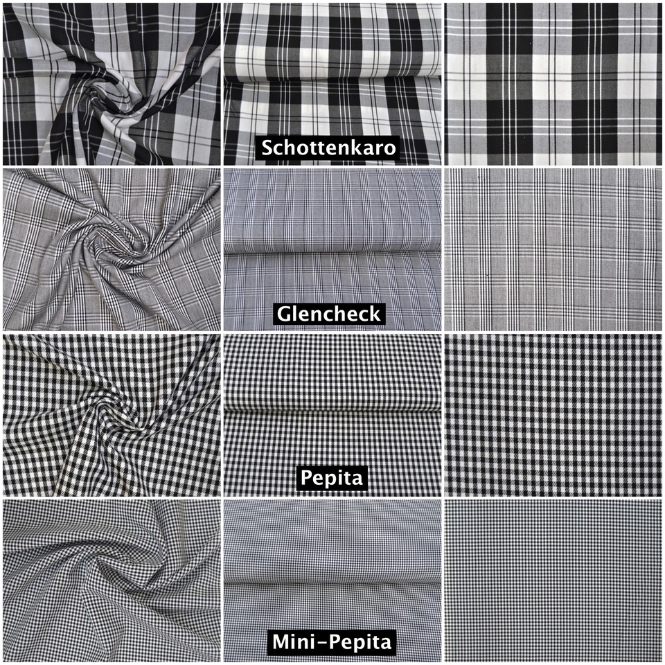 Karo Stoff Glencheck Pepita Tartan Schottenkaro Schwarz Weiss Viscose Meterware - Bild 3 von 3