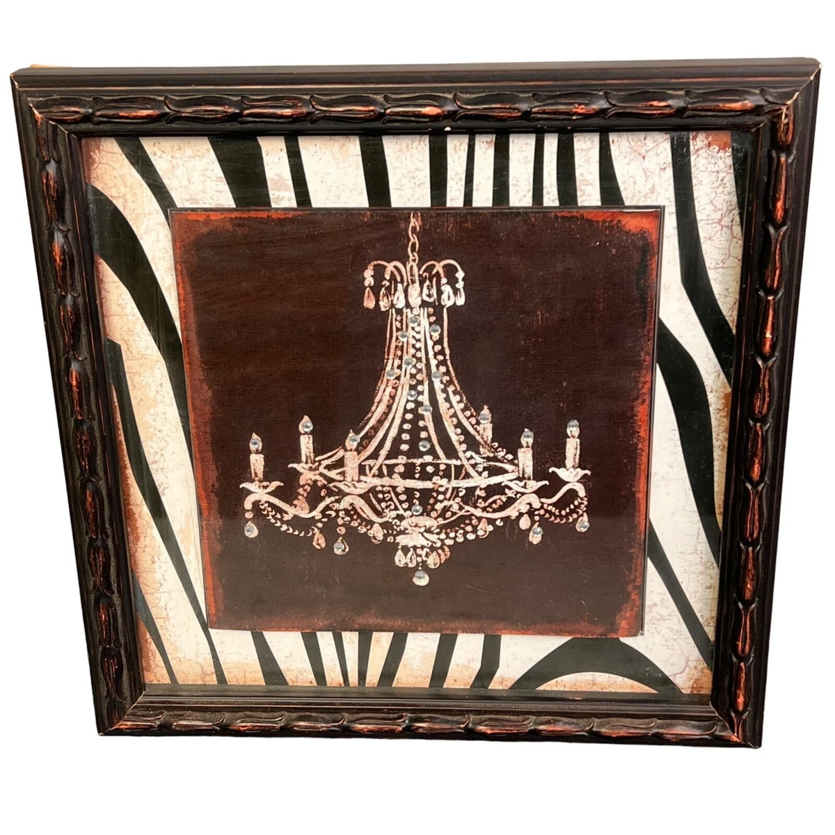 Chandelier Animal Print Wall Hanging Art Framed Glass Rhinestones