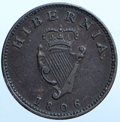 ireland george iii 1808 copper proof pattern crown -... 1806 IRELAND UK King George III Antique Lyre VINTAGE 1/4 P Farthing ...