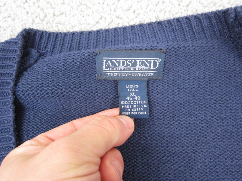 Vintage Lands End Sweater Mens Extra Large Tall XLT Blue Made in USA Chunky Knit - Image 3 of 4