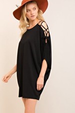 Fun In The Sun Black Open Shoulder Dress With Lace Up Detail