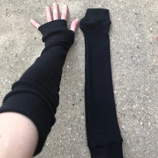Long Black Sweater Knit Arm Warmers Soft Gloves Armwarmers Sleeves Compression