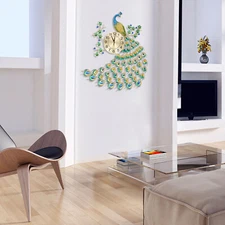8'' Peacock Wall Clock 3D Metal Large Watch Living Room Wall Clock Watch Decor