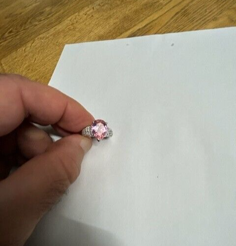 Diamonique Silberring; unbenutzt; Größe R; Zirkonia; rosa Birnenform