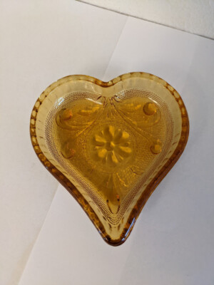 Indiana Depression Amber Tiara Sandwich Glass Heart Shaped