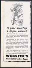 1945 Super Woman caped super hero art Webster's Micometric vintage print ad