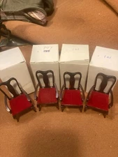 VTG CONCORD DOLLHOUSE SET OF 4 NICE BROWN/MAROON WOODEN CHAIRS #7467A, NIB!