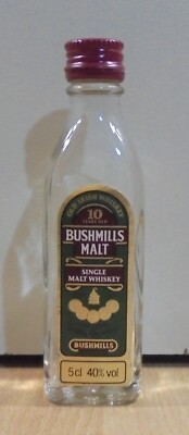BUSHMILLS MALT IRISH WHISKEY ADVERTISIGN VTG MINIATURE GLASS BOTTLE EMPTY