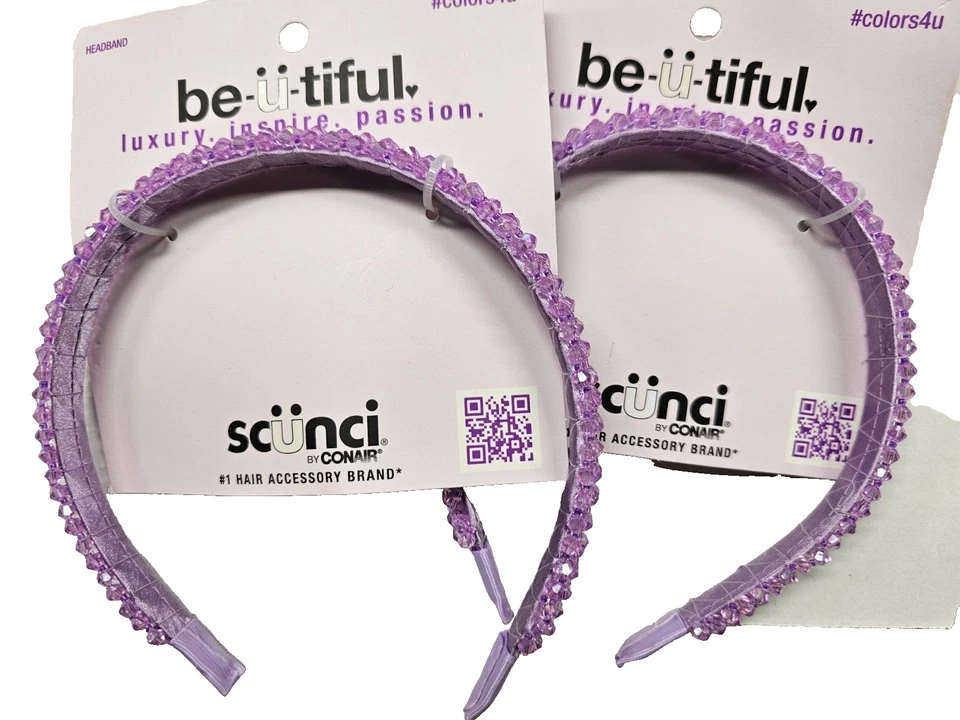 Diadema Scunci be-u-tiful púrpura con cuentas, 2 piezas Foto 2 de 2