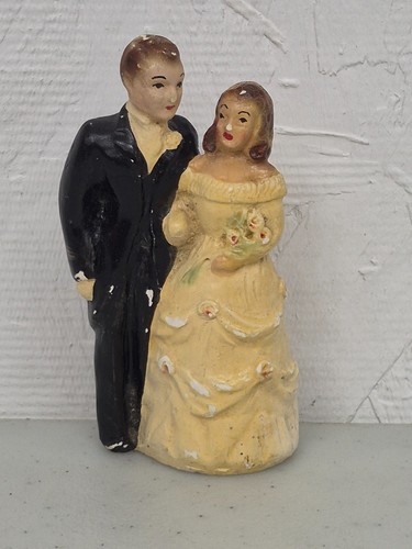 Vintage 1948 Groom & Bride 4" Wedding Cake Topper Dated Shelf Up 1