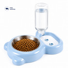 2 in 1 Pet Feeding Station Stainless Bowl Gravity Water Dispenser Dog Cat Blue