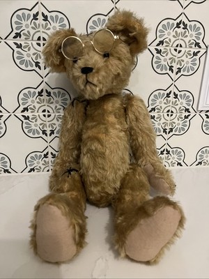 Brown Teddy Bear Jointed Limbs 15 Inches Tall  With Glasses
