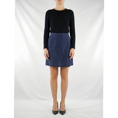 S.I.A.B Damen Rock Blau M Leinen Senkrecht Elegant Vintage Mini Kurz Made In Italy