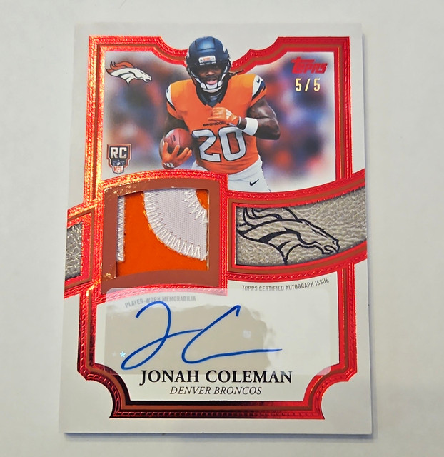 Topps 2026 Flagship Jonah Coleman Rookie Patch Auto #5/5 #18 RC