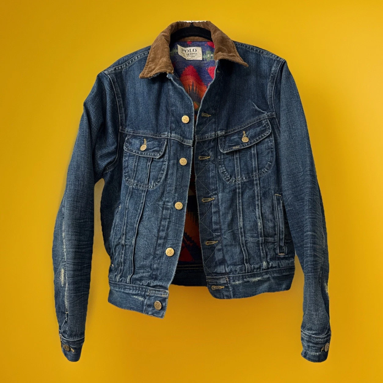 Polo Ralph Lauren Denim Storm Rider Jacket Corduroy Collar Navajo Flannel Lining