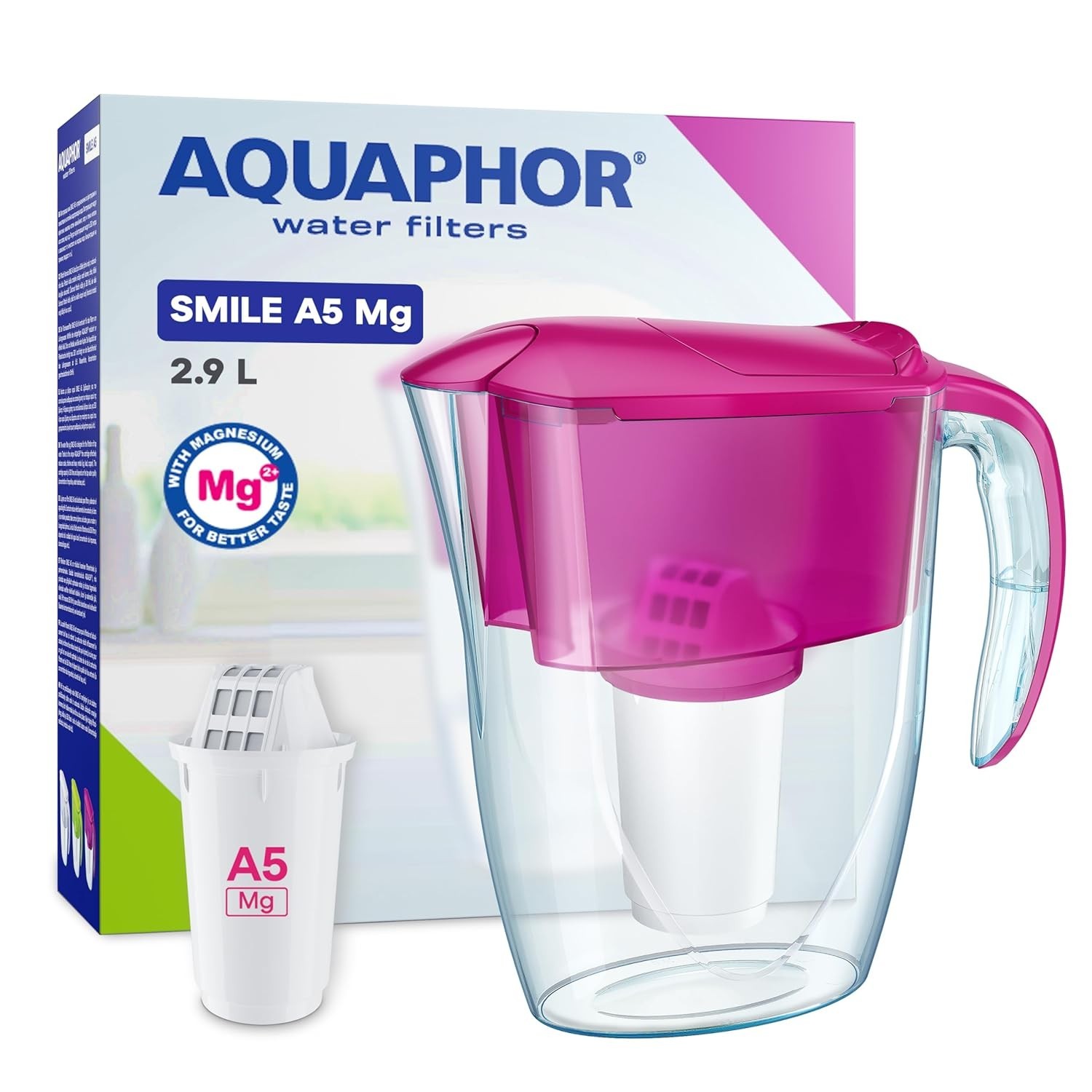 Water Filter Jug AQUAPHOR Smile Fridge Includes 1x A5 MG Filter Cartridge Pink - Image 2