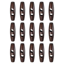 15pcs Wooden Toggle Buttons 45mm Double Hole Olive Sewing Button, Dark Brown