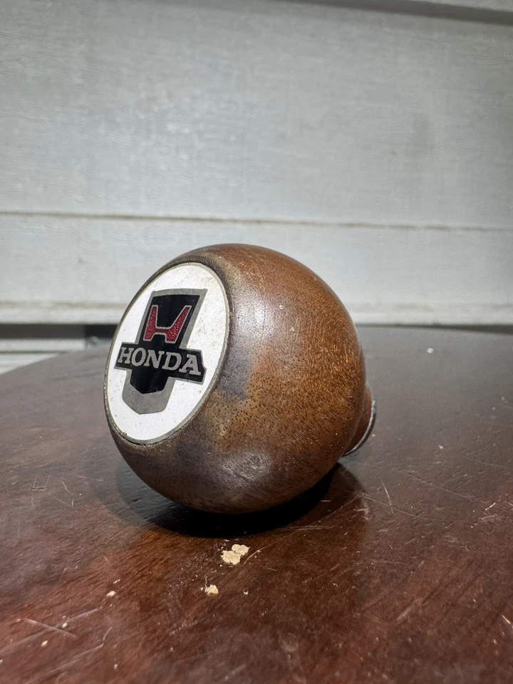 Perilla de cambio manual vintage Honda Civic años 70 CVCC SB1 EB3 madera esmaltada cuero oe Foto 3 de 4