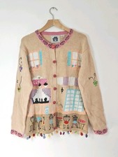Storybook Strick Cardigan mit Knopfleiste Gr. UK 22 beige Bürgersteig Cafe Design 