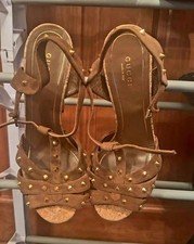 Gucci Brown Studded Suede Sandals Woman Size 38 Excelent Condition