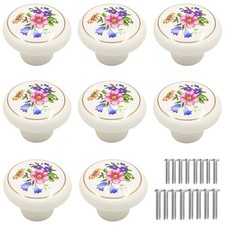 Antique Ceramic Drawer Knobs, 8 Pack Vintage Flower Round Cabinet Knobs and...