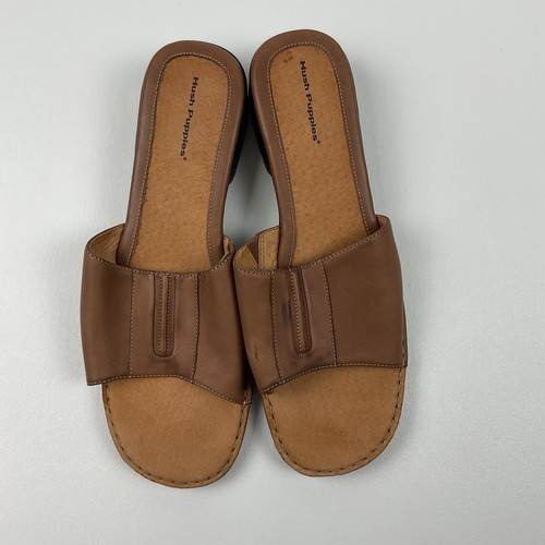 Hush Puppies La Palma Brown Leather Slip on slides Women’s Size 12 - Picture 6 of 9