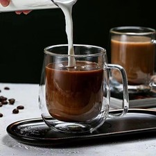 150  350ml Double Wall Glass Mug   Heat Resistant Clear Coffee Cup with Handle