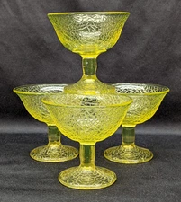 Set of 4 Vintage 1930s LE Smith “By Cracky” 3.5” Vaseline Glass Sherbet Cups