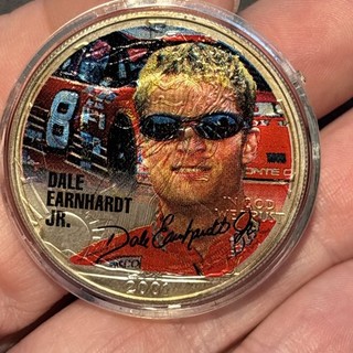 2001 "NASCAR SUPERSTARS" DALE EARNHARDT JR COLORIZED 1 OZ SILVER EAGLE DOLLAR