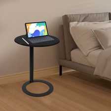 60x74cm Round Side Table Black Side Table for Small Spaces with O-shaped Base US