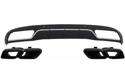 Diffusor Auspuffspitzen für Mercedes C W205 S205 14-18 C63 Look Schwarzes Paket