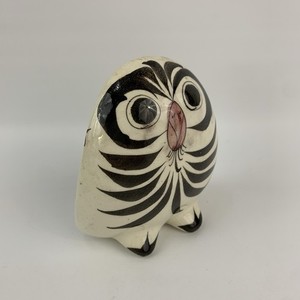 Vintage Mexican Pottery 4" Owl Floral Big Eyes  Figurine Mexico
