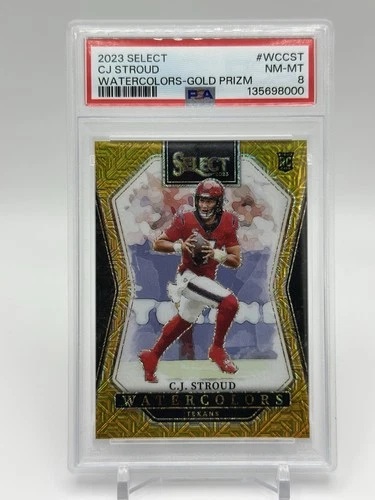 2023 C.J. STROUD SELECT WATERCOLORS GOLD PRIZM RC 10/10 PSA 8 NM-MT SSP TEXANS