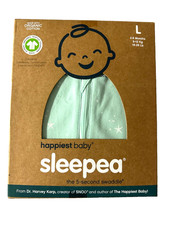 NEW Happiest Baby Sleepea 100 Organic Cotton Comforter Swaddle, Teal Stars, L