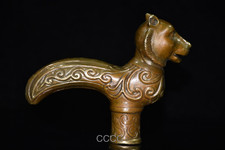 Chinese Retro Bronze Zodiac Tiger Cane Walking Stick Head Handle Accessories