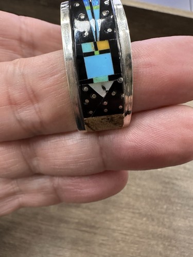 Navajo Native Handmade Bracelet Multistone Inlay Night Sky Yei By Gilbert Smith - Picture 19 of 21
