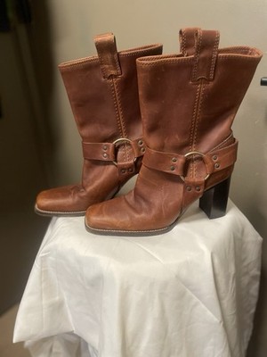 Michael Kors Harness Boots Heels Brown Distressed Leather Italy 7.5