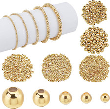 695Pcs 18K Gold Spacer Beads 5 Sizes Seamless Smooth Beads 2/2.5/3/4/5Mm Loose B