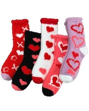 Warm Cozy Valentines Day Gifts for Her, 5 Pairs Soft Fluffy Heart Fuzzy Socks