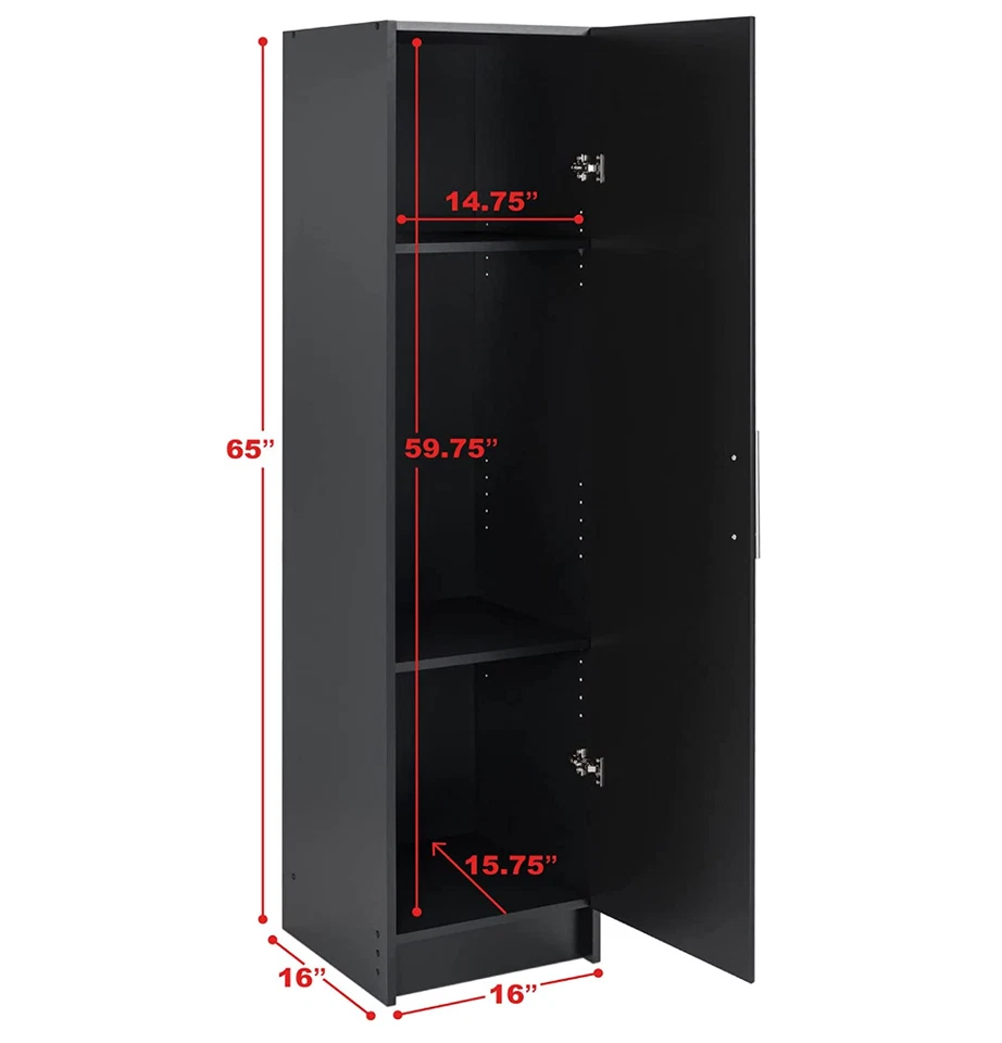 Armario de almacenamiento de despensa utilitario de madera negro puerta lavandería escoba armario organizador Foto 2 de 4