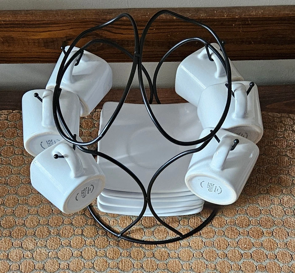 Gibson Gracious Espresso Porcelain Set 12pc With Metal Rack, Coffee Or Tea - Image 2 of 4