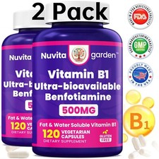 2 Pack Vitamin B1 Thiamine 500mg, 240 Vegetarian Capsules - Nervous Health