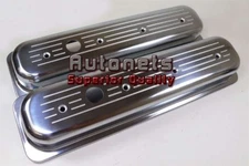 SBC 305,350 Center Bolt Polish Aluminum Valve Cover Ball-Milled Short 5.0 5.7