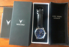 VINCERO Mens THE KAIROS 42mm Watch Silver with Blue Face Black Leather Band