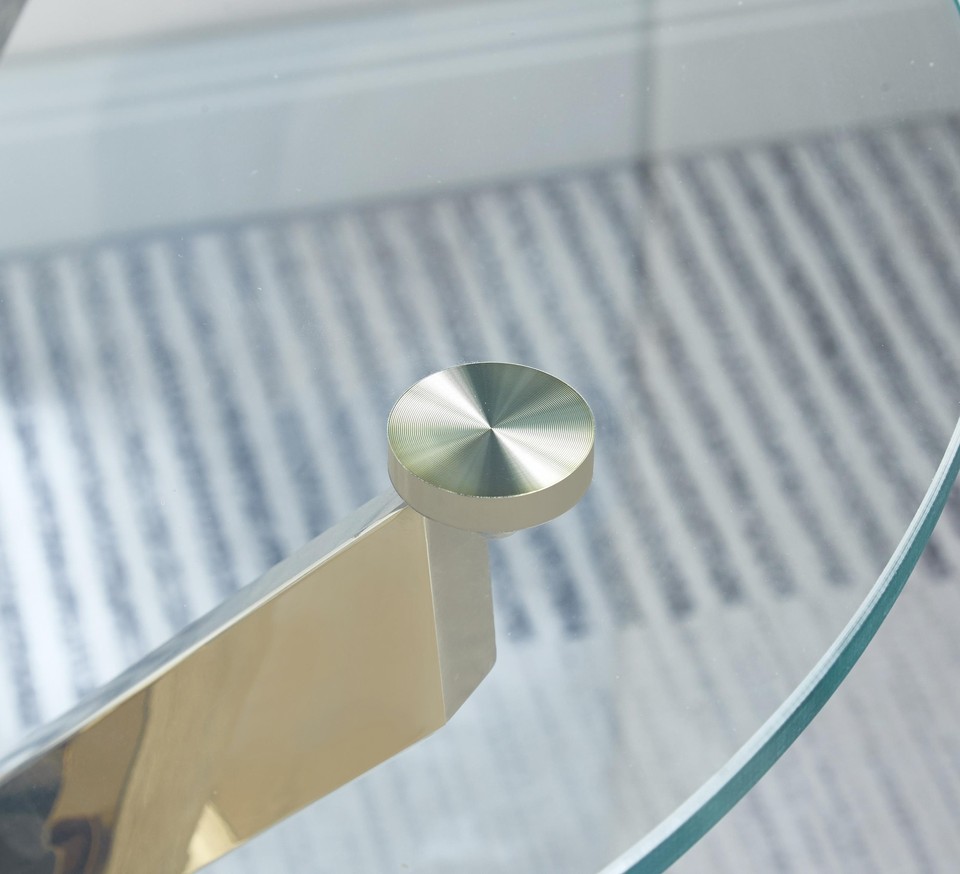 Modern Round Glass End Table with Stainless Steel Legs Home Living Room