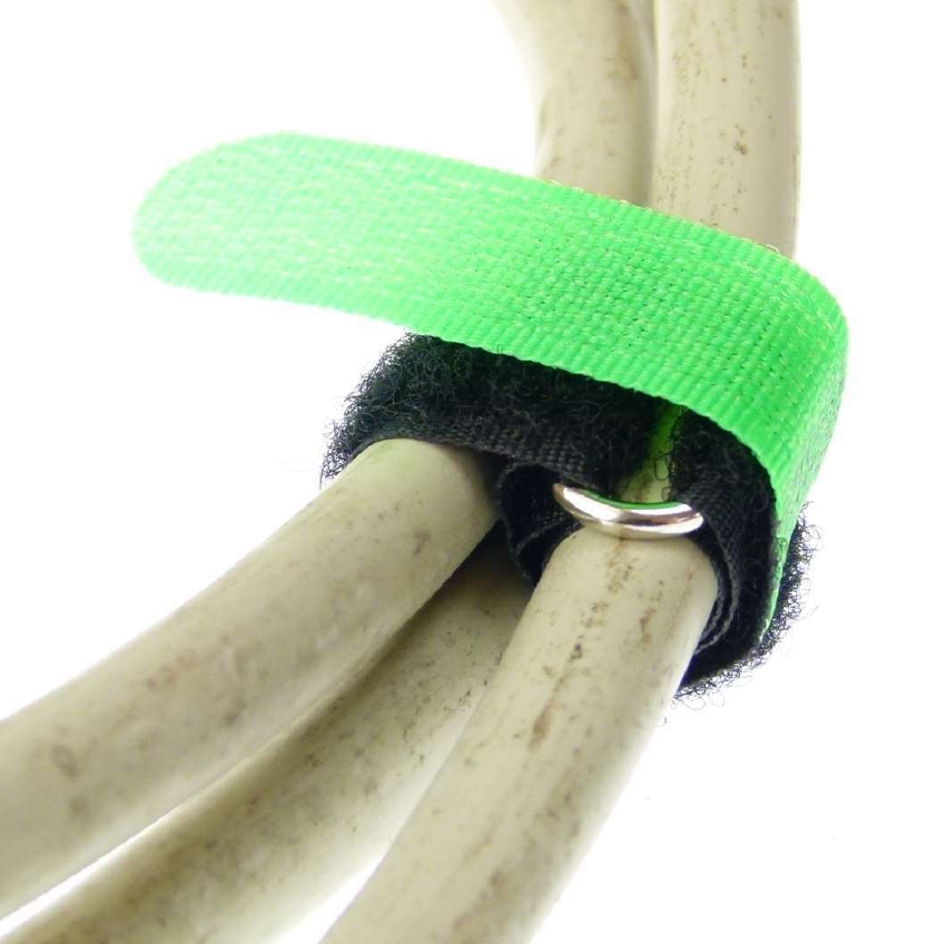10x Klett-Kabelbinder NEON GRÜN – Wiederverschließbar, 30 Cm Lang, Mit Metall-Öse