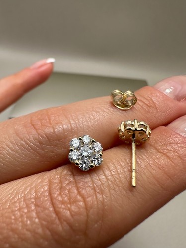 Pendientes de oro amarillo de 9 quilates con diamantes cultivados en laboratorio de 0,97 quilates LGSL23 - Imagen 11 de 17