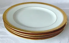 4 ANTIQUE ROYAL CHELSEA GOLD & WHITE BREAD & BUTTER PLATES, OVINGTON BROS, 6000